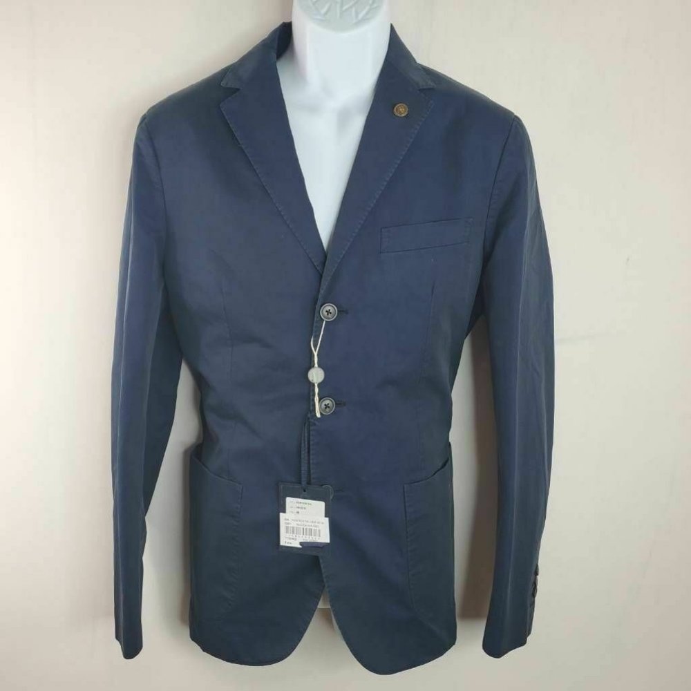 Fay Mens Three Button Blazer Navy Blue Patch Pockets Notch Lapel 38/M EU 48 New